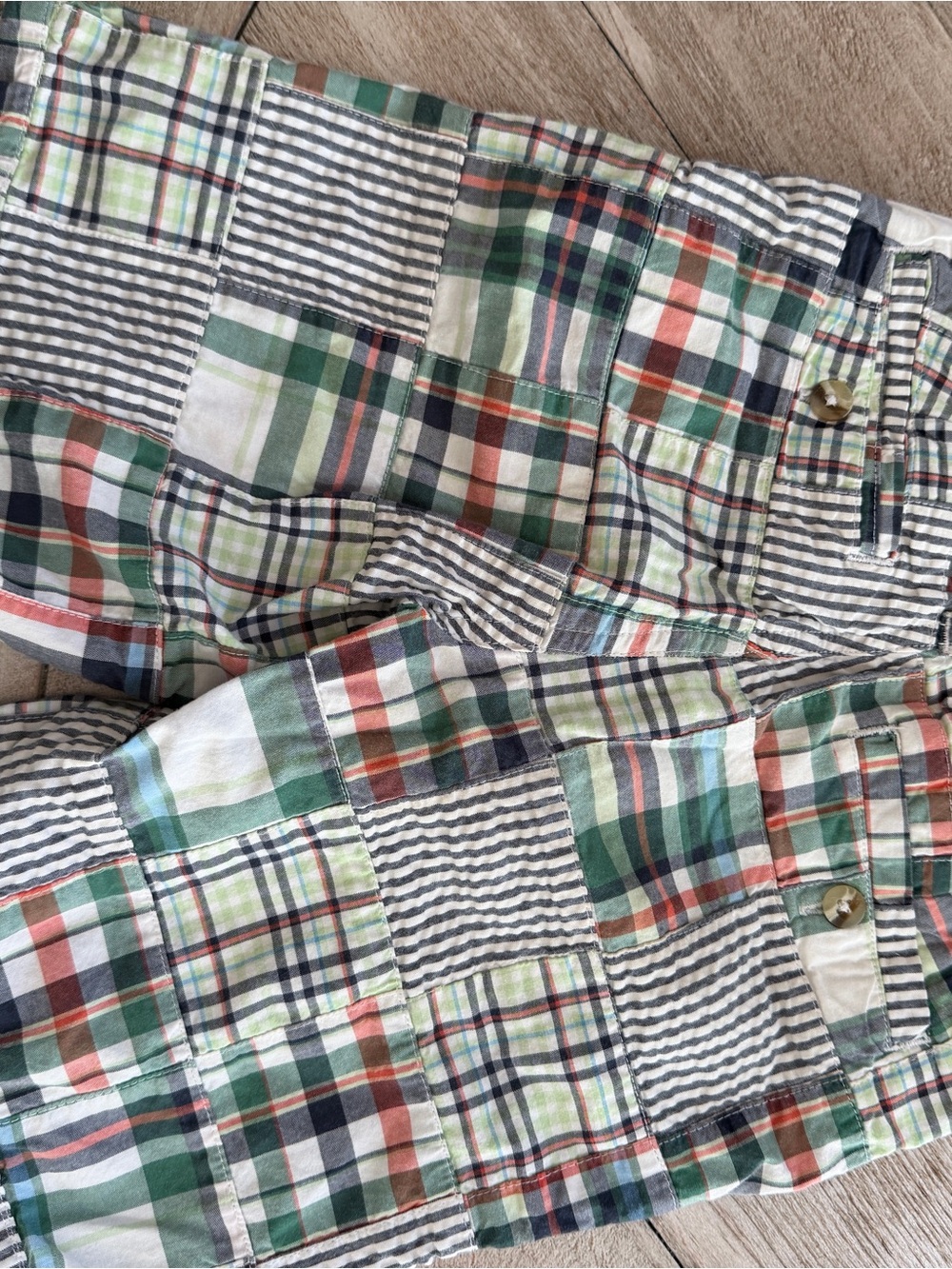 Patchwork Plaid Kids Shorts — Green Multi madras size 4 Janie and Jack